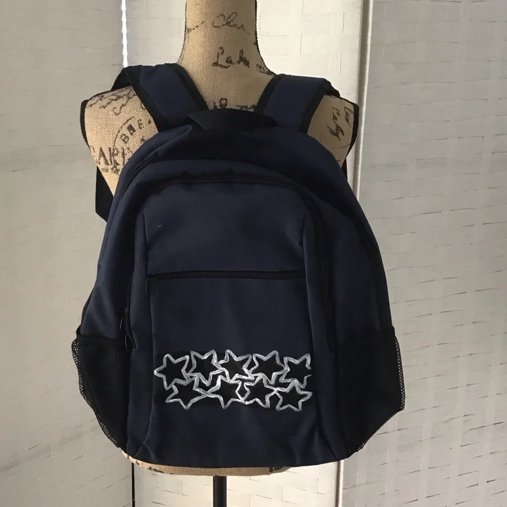 Stylish Navy Backpack with Star hand painted Design.